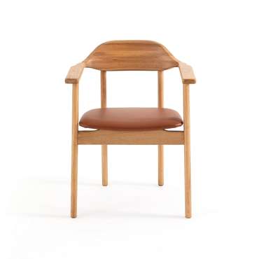 Кресло столовое из дуба и кожи Ari коричневого цвета