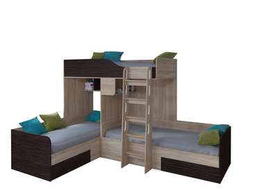 Двухъярусная кровать Трио 80х190 цвета Дуб Сонома-Венге