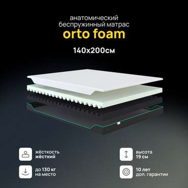 Анатомический беспружинный матрас Оrto foam 140х200 со съемным чехлом из трикотажа