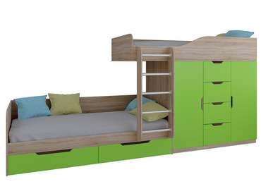 Двухъярусная кровать Астра 6 80х190 цвета Дуб Сонома-салатовый