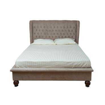 Кровать Garda Decor с отделкой из велюра бежевого цвета 140х200