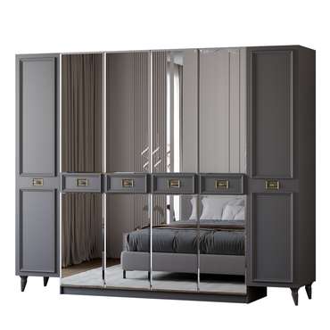 Шкаф Валенсия серого цвета с золотом