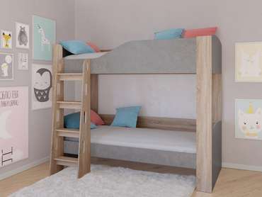 Двухъярусная кровать Астра-2 80х190 цвета Дуб сонома-Железный камень