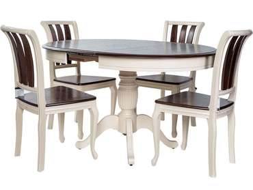 Обеденная группа из стола Леонардо и четырех стульев Кабриоль бежево-коричневого цвета