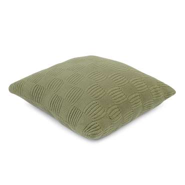 Подушка из хлопка рельефной вязки из коллекции Essential травянисто-зеленого цвета 