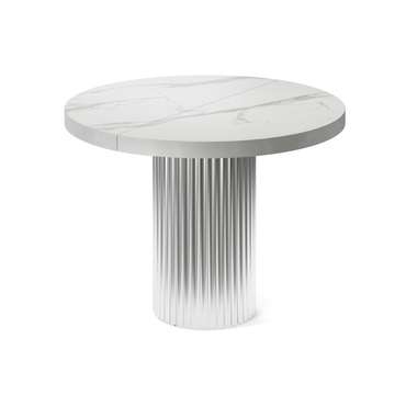 Обеденный стол раздвижной Мейсса с белой столешницей и серебряным основанием