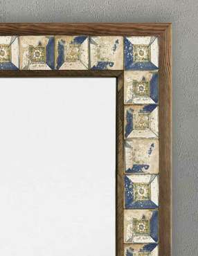 Настенное зеркало 53x73 с каменной мозаикой бежево-синего цвета