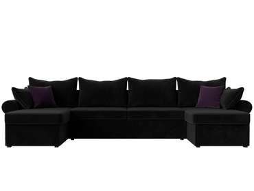 Угловой диван-кровать Элис черного цвета с фиолетовой окантовкой