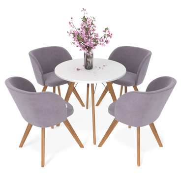 Обеденная группа из стола и четырех стульев сиреневого цвета