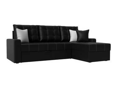 Угловой диван-кровать Ливерпуль  черного цвета (экокожа) правый угол