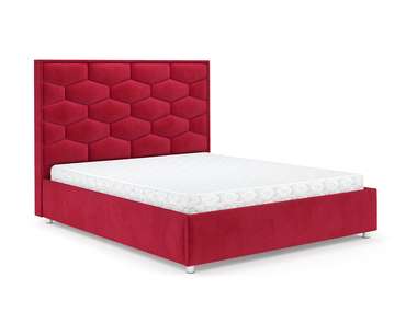 Кровать Рица 140х190 красного цвета с подъемным механизмом (микровелюр)