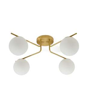 Потолочная люстра Brisia из металла в латунной отделке с четырьмя стеклянными плафонами 