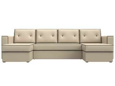 Угловой диван-кровать Принстон бежевого цвета (экокожа)