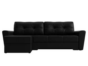 Угловой диван-кровать Амстердам черного цвета (экокожа) левый угол