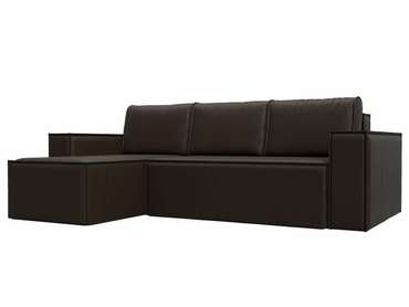 Угловой диван-кровать Куба коричневого цвета (экокожа) левый угол