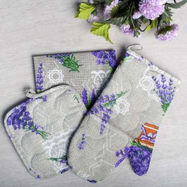 Набор для кухни 'Радушная хозяйка' 3 предмета (рукавичка- прихватка, прихватка, полотенце), 100 % хлопок, 'Аромат лаванды'