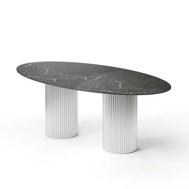 Овальный обеденный стол Хедус черно-серебряного цвета