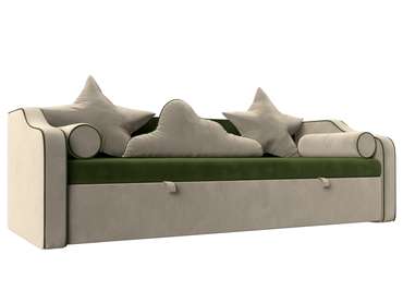 Прямой диван-кровать Рико бежево-зеленого цвета