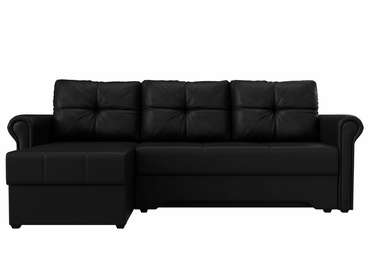 Угловой диван-кровать Леон черного цвета (экокожа) левый угол
