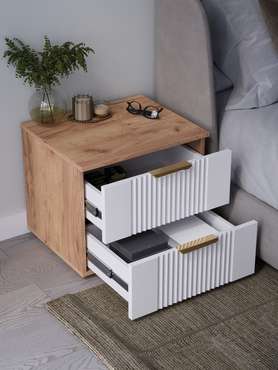 Тумба прикроватная Ингрия Luxe 2 бело-бежевого цвета