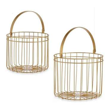 корзина Позолоченный Металл 25 x 35 x 25 cm цилиндрически (2 pcs)