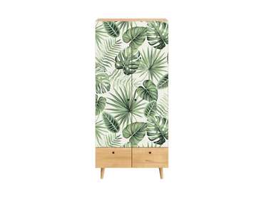 Шкаф Frida с принтом Monstera на деревянных ножках
