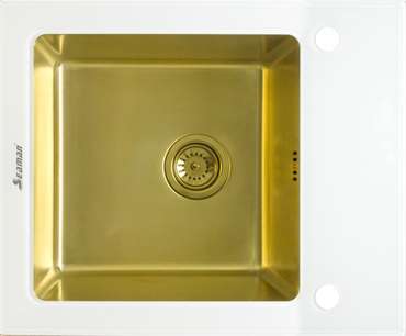 Мойка кухонная прямоугольная оборачиваемая Seaman Eco Glass 61х50 бело-золотого цвета