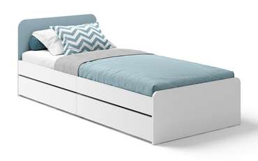 Кровать Home 90х200 бело-голубого цвета c ортопедическим основанием и ящиком  