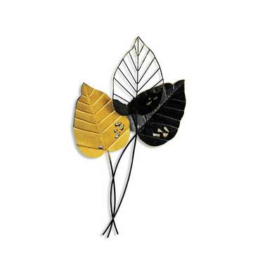 Настенный декор ручной работы Листья 45х85 из металла черно-желтого цвета