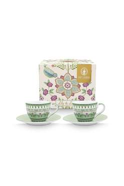 Набор из двух чашек для эспрессо с блюдцами Lily&Lotus светло-зеленого цвета