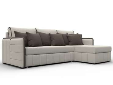 Угловой диван-кровать Лига-078 светло-бежевого цвета правый