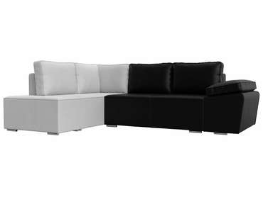 Угловой диван-кровать Хьюго черно-белого цвета (экокожа) левый угол