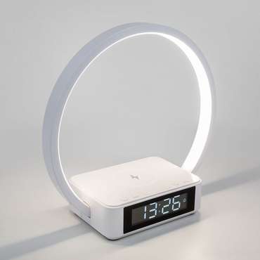 Светодиодная настольная лампа с беспроводной зарядкой и будильником 80505/1 белый Timelight