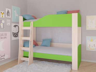 Двухъярусная кровать Астра 2 80х190 цвета Дуб молочный-салатовый