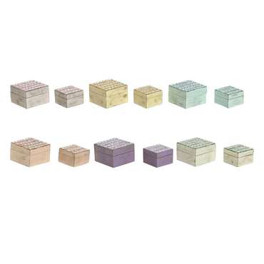 Шкатулка Разноцветный Древесина манго 10 x 10 x 6 cm (2 Предметы) (6 штук)