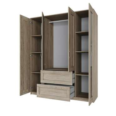 Шкаф четырехдверный с выдвижным ящиком и двумя зеркалами Сириус бежевого цвета