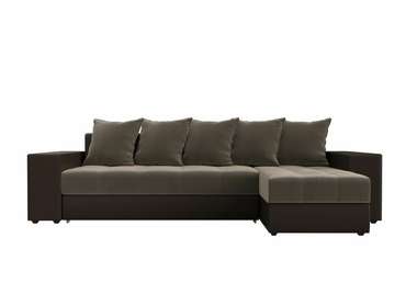 Угловой диван-кровать Дубай коричневого цвета (ткань/экокожа)  правый угол