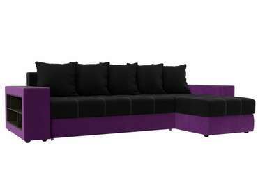 Угловой диван-кровать Дубай черно-фиолетового цвета правый угол