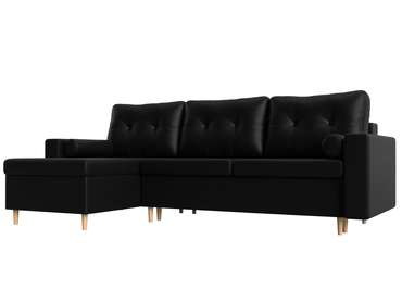 Угловой диван-кровать Белфаст черного цвета (экокожа) левый угол
