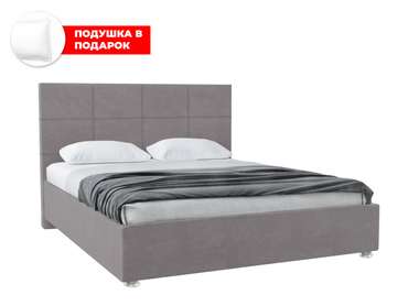 Кровать Ларди 160х200 в обивке из велюра серого цвета с подъемным механизмом
