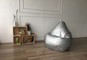 Кресло-мешок Груша L в обивке из экокожа серебристого цвета