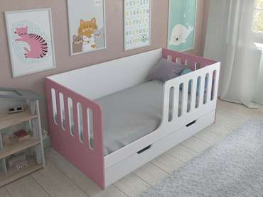 Кроватка Астра 12 80x160 бело-розового цвета с выдвижным ящиком 