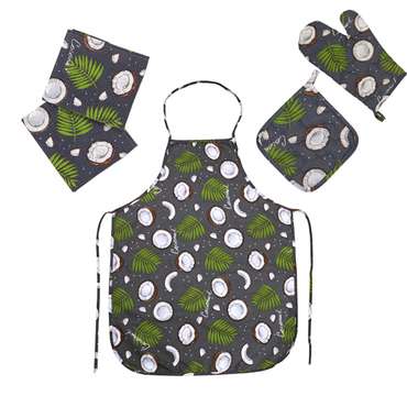 Набор для кухни 5 предметов 'Радушная хозяйка' (рукавичка, прихватка, декор.полотенце 2 шт, фартук) 'Кокосы серый'