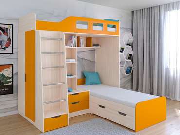 Двухъярусная кровать Астра 4 80х195 цвета Дуб молочный-Оранжевый