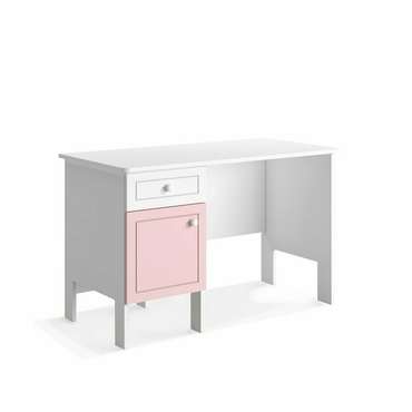 Письменный стол Кошкин дом бело-розового цвета с тумбой слева 