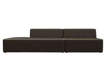Прямой модульный диван Монс Модерн коричневого цвета с бежевым кантом (экокожа) левый