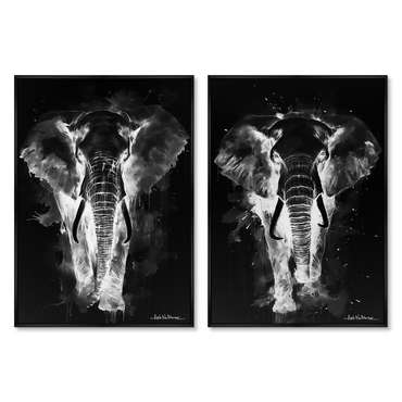 Набор из 2-х репродукций картин на холсте Walking elephants, in the dark, 2024г.