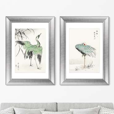 Набор из двух репродукций картин в раме White-naped cranes, 1885г.