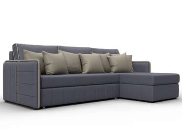 Угловой диван-кровать Лига-078 серого цвета правый (экокожа)