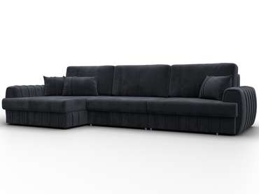 Угловой диван-кровать Лига-057 L Лонг в обивке из велюра темно-серого цвета левый